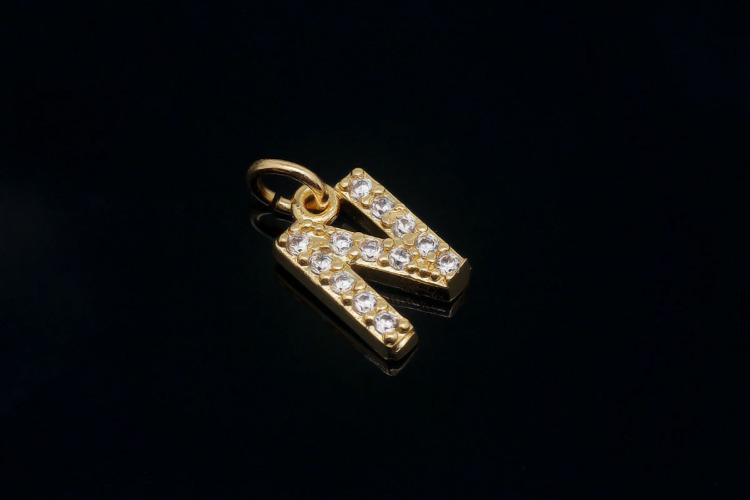 [도매] EM007-무니켈 금도금 고리형 큐빅 알파벳 N (10개)